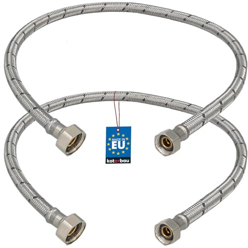 KOTARBAU® Flexschlauch 1/2“ x 3/8“, Wasserschlauch, Panzerschlauch 70 cm | 2er Set, Anschlussschlauch für Armatur, Schlauch Für Wasserhahn, Edelstahlummantelt, Silber
