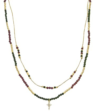 LUXENTER Halskette aus 925er-Sterlingsilber mit glänzendem Zirkonia, Finish in 18-karätigem Gold, mehrfarbig, kurze Halskette, Damenschmuck, Modell Holis