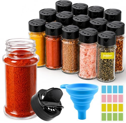 Furuising 14 Pack 100ml Two Opening Plastic Spice Jars with Lids and Labels