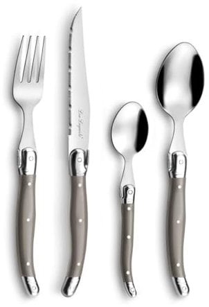 Lou Laguiole Steakbesteck TRADITION, Besteck, Edelstahl mit farbigen Kunststoffgriffen, taupe, für 12 Personen, 48-teilig