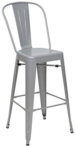 Barhocker HWC-A73, Barstuhl Tresenhocker mit Lehne, Metall Industriedesign - grau