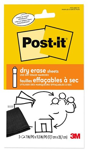 Post-it Trocken abwischbare Blätter, 17,8 x 28,7 cm, haftet sicher und lässt sich sauber entfernen