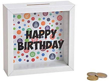 Wurm Spardose Happy Birthday aus Holz, weiß