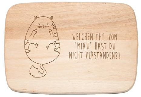 Mr. & Mrs. Panda Frühstücksbrett Katze Mittelfinger - Geschenk, Cats, Katzenprodukte, Schneidebrett, Schneidebrett Holz, Katzenmotiv,
