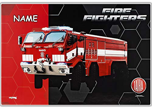 alles-meine.de GmbH große XL - Schreibtischunterlage/Unterlage - Feuerwehr Auto - Fahrzeug - inkl. Name - 60 cm * 40 cm - abwischbar - Tischunterlage/Knetunterlage/Bastelun..