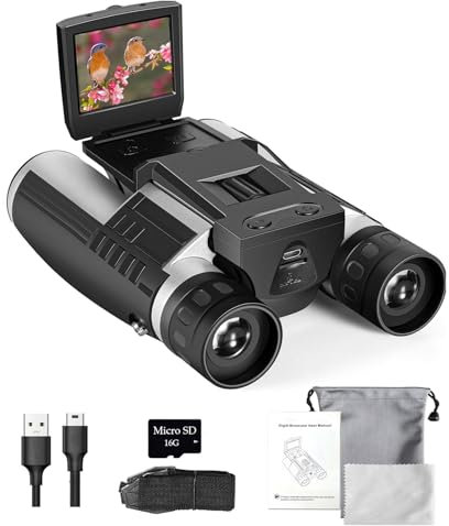 Binocolo digitale con display LCD da 2 pollici con fotocamera 12x32 5MP scattare foto telescopio video per guardare uccelli calcio gioco concerto sportivo con 16 GB Memery Card Strap & Pouch