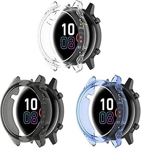 VENTER custodie compatibili con Honor Magic Watch 2 46mm,AntiGraffio Anti Goccia TPU Morbida per Guscio paraurti per Honor Magic Watch 2 46mm Smartwatch,Chiaro+Nero+Blu