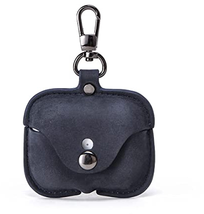 Hiram Crazy Horse Leder-Kopfhörerhülle kompatibel mit AirPods Pro, strapazierfähiges und weiches Leder, Reise-Etui mit Schlüsselanhänger