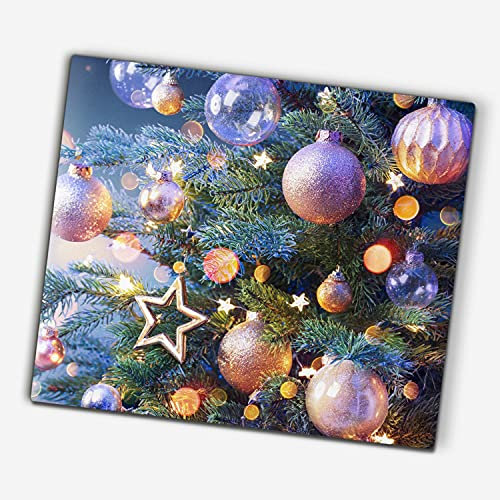 Coloray Glas Schneidebrett zu Weihnachten Herdabdeckplatte Spritzschutz Gehärtetes Glas 60x52cm Servieren von Speisen Glasabdeckplatte - Weihnachtsbaum Kugeln Sterne