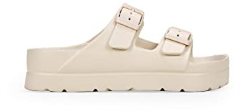 BOSANOVA Sandalias de Goma Estilo Pala con Dos Tiras al Empeine con Detalle de Hebillas Regulables y Suela de Plataforma. Sin Cierre. Calzado para Mujer Beige 39