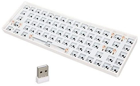 Ciciglow 65% Custom Gaming Keyboard, 64 Keys Wireless 2.4G/BT 5.0 Modular DIY Mechanical Keyboard Kit Hot Swappable Switches Barebones (White)