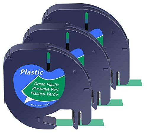 3x Schriftband Etikettenband kompatibel für Dymo LetraTag 91224 Schwarz auf Grün (12mm x 4m), Kunststoff, laminiert, für Dymo LetraTag LT-100H, LT-100T, LT-110T, QX 50, XR, XM,Plus Etikettendrucker