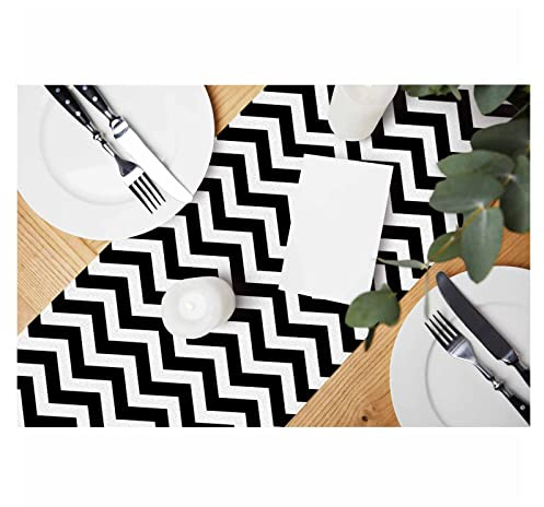 HOSNYE Table Runner Black Chevron Zigzag,Cotton Linen Table Runner Decoration for Kitchen Family Dinner Table Holiday Party Farmhouse Style 13 x 72 Inch