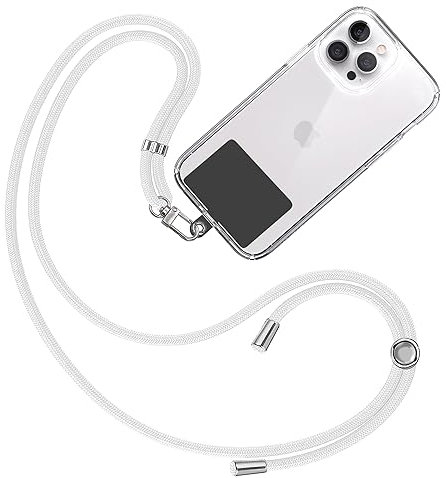 TBOC Tour de Cou Telephone Portable Cordon Collier Laniere Universel [Blanc] [Patch de Fixation Noir] Sangle de Suspension Amovible Réglable Résistante Compatibles avec Plupart des Smartphones