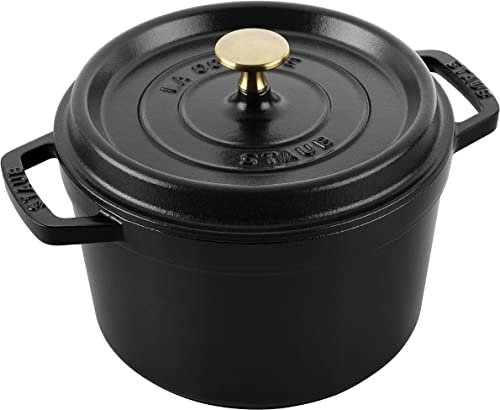 staub STAUB 40508-898 Grand Cocottes Round Black - Pentola smaltata a due mani grande, adatta a induzione, in ghisa, rotonda, colore: nero