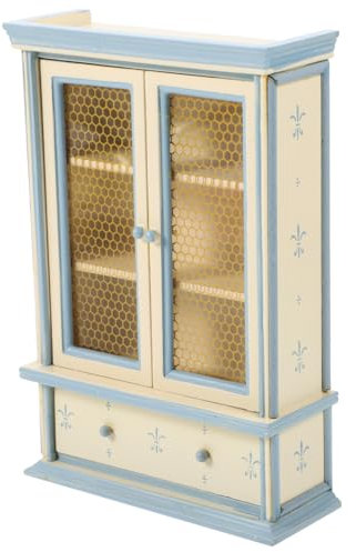 Kisangel 1:12 Scale Dollhouse Bookshelf - Miniature Wooden Cabinet with Glass Doors for Photography Props, Kids Mini Houses Room Models Dolls House Furniture