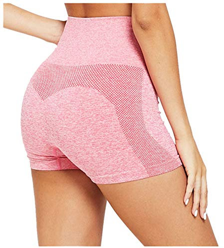 Damen Sportshort Kurze Legging Hohe Taille Bauchkontrolle Yoga Shorts Seamless Scrunch Butt Sportleggins Training Radlerhos Hotpants Yogahose für Beachvolleyball Hosen Herren (11-Pink, S)