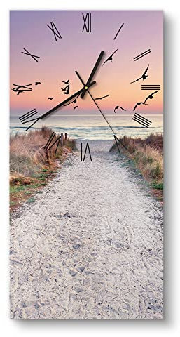 DEQORI Glasuhr | horizontal 30x60 cm | Motiv Strandaufgang zur Ostsee | große XXL Design Uhr aus Glas | leise Wanduhr für Wohnzimmer & Küche | Moderne Hingucker Uhr für die Wand