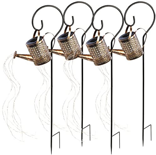 Lunartec Solar-Garten-Lichter: 4er Set Solar-Deko-Gießkanne mit LED Beleuchtung und Dämmerungssensor (Deko LED Garten, Wasserfall-Gießkanne)