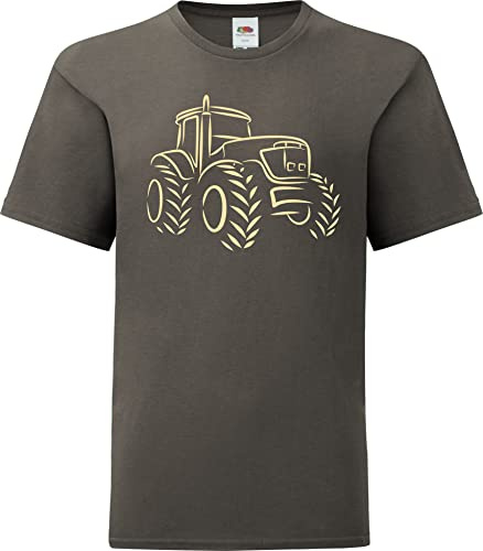 Baddery Kinder Freizeit-T-Shirt: „Traktor“ - Kurzarm Alltags-Shirt mit Trecker-Motiv für Jungen & Mädchen (Grau 128)