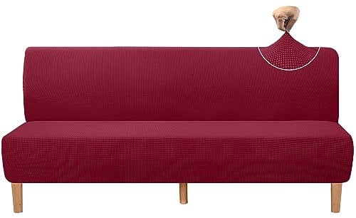 Granbest Hohe Dehnung Futonbezug Super Weiche Armlose Sofabezug für Hunde Haustiere Katzen rutschfeste Futonbezug ohne Armlehne für Wohnzimmer Möbel Schutz (Futon, Weinrot)