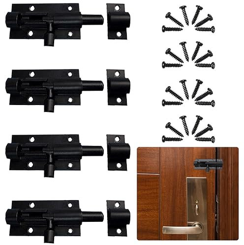 yotutun Targette, 4 Pièces Verrou Targette de Porte Loquet de Porte Coulissant Loquet de Porte à Boulon de Verrouillage de Porte Verrou de Porte de Sécurité pour Portail de Jardin, Fenêtres, Cabanon