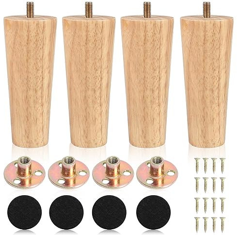 ZIOIYA Möbelfüße 4 Stück Möbelfüße Holz Schräg 15cm Tischfüße Holz Sofafüsse Möbelfüße Eiche mit Montageplatten und Schrauben Möbelbeine für Schränke, Sofas, Tische und Stühle