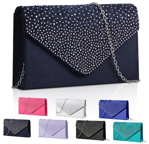 Fililogor Pochette Donna Blu Navy Pochette da Sera, Chiusura a Busta Pochette Donna Matrimonio, Borse a Tracolla da Donna Elegante con Tracolla per il Ballo di Fine Anno, la Festa (Blu Navy)