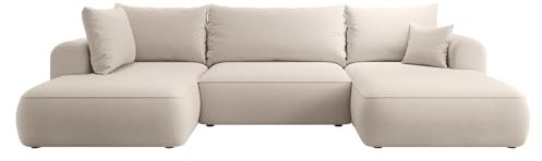 Selsey Sofa Ecksofa Eckcouch Schlafsofa Couch Mit Stauraum Schlaffunktion Pflegeleicht Polyurethanschaum U Form Links OVO Hellbeige Veloursoptik Castel