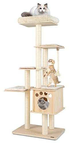 GYMAX Tiragraffi per Gatti, 70 x 50 x 170 cm, Carico 15 kg, Tronchi in Sisal, Cuscino Rimovibile Lavabile, Ideale per Gatti Grandi Adulti (Stile 8)