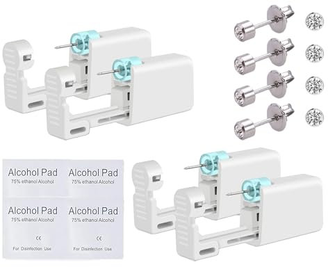 4 Stück Einweg-Ohr-Piercing Pistole, Ohrlochstechpistole, Mit eingebauten Ohrringbolzen Asepsis Pierce Kit Piercing, Werkzeug mit Ohrstecker-Asepsis-Pierce-Kit