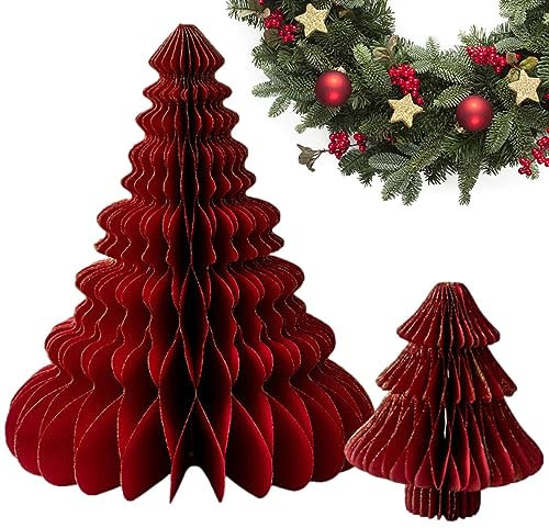 Samuliy Wabenpapier Weihnachtsbaum - Papier Aufsteller Weihnachten Baumschmuck - 2 Stück Deko Weihnachten - Table Center Handgemachter Baum Für Weihnachtsfeier Herzstück Ornament Fenster Baumdekor