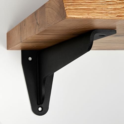 BestLoft Waschtischplatte Holz - Waschtisch Eiche massiv 40 mm dick mit Baumkante - Waschtischkonsole (Halterungen L-Form (2 STK.))