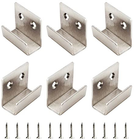 Stainless Steel Mounting Bracket U-Shaped 40x35mm - Mirror Hanging Kit, Wall Hanger Hardware, Heavy Duty Tile Fastener With Screws - 6 Packs (Silver)