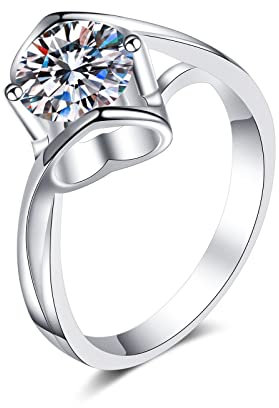 Lieson Ehering Damen, Silberring 925 Frauen Verdreht Hohl Herz mit Solitär Rund Zirkonia 4MM Trauringe Silber Große 48 (15.3)