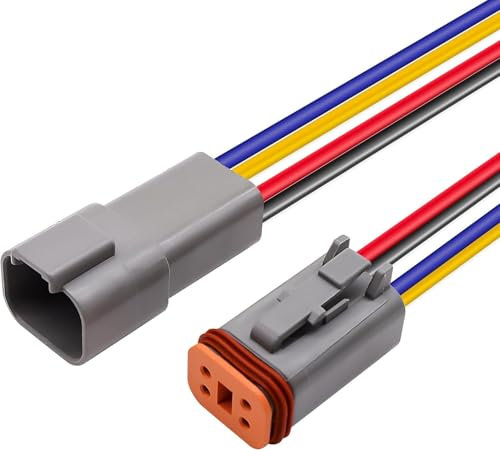HISports 4-Pin DT Connector Kit, Waterproof DT Electrical Wire Connector Plug, 4 Pin Way Sealed Gray Male and Female, Auto Waterproof for Motorcycle, Scooter, Car, Boats