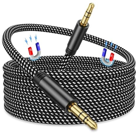Magnetic AUX Cord, Coiled 3.5mm Audio Cable 3.3ft, Hi-Fi Sound Audio Auxiliary Input Adapter Male to Male Cord Nylon Braided for Car Stereos, Speaker, Pad, Pod, Headphones Black