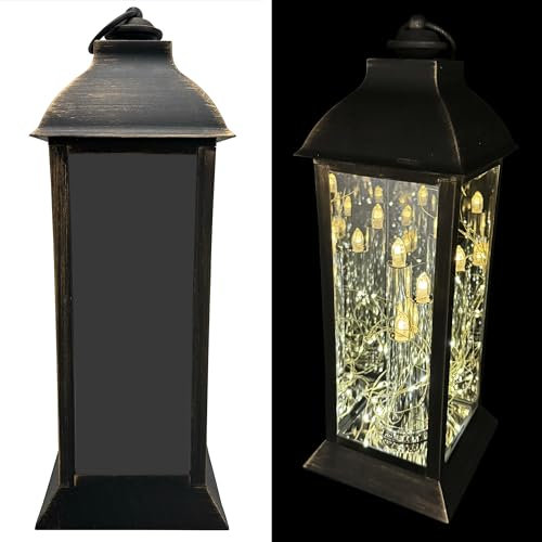 LED Laternen mit 3 integrierten Stabkerzen, LED Lichterkette, Timer und Funkeleffekt zuschaltbar - Outdoor geeignet, für draußen (1 x Schwarz)