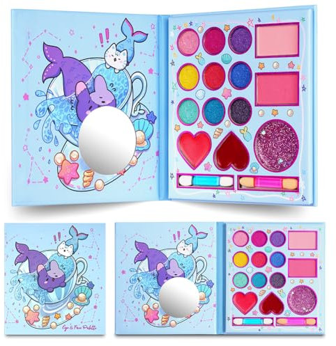 Aomig Kinderschminke, 14 Farben Kinderschminke Set Mädchen, Waschbares, Sicheres und Ungiftiges Schminkset, Geeignet für Weihnachten, Geburtstag, Karnevalsgeschenke für Kinder über 4 Jahre(Blau)