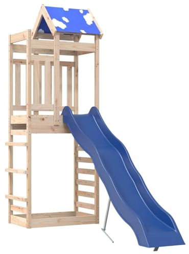 vidaXL Parque infantil de exterior de madera maciza de pino, juego de columpios de jardín, casa de juegos con tobogán, parque infantil de madera
