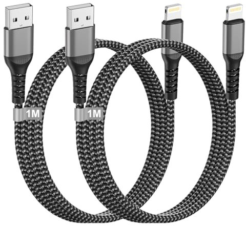 Cavo iPhone Apple Certificato MFi, Cavo Lightning 1M 2Pezzi,Cavo Ricarica iPhone Nylon Cavetto iPhone Filo Caricatore Carica Rapida per iPhone 14 13 12 11 Pro Max/Mini/XS/8/7/6 Plus/5/SE/iPad