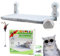 BECISPER - Hamaca Gato Ventana Plegable sin Cables - Cama Gato para Ventana - Hamaca Gato Ventana con Ventosa - Hamaca para Gatos, Hamaca Gato Pared Plegable con Juguete Incluido (Beige, Grande)