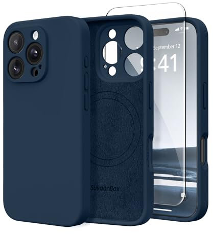 SuydanBox Coque magnétique pour iPhone 16 Pro, compatible avec MagSafe, [protection complète de l'appareil photo] [protection d'écran] Coque de protection antichoc en silicone pour iPhone 16 Pro 6,3
