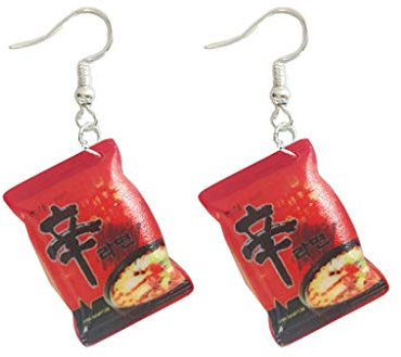 Simulation Instant Nudel Drop Hook Earrings Chili Food Dangle Earrings for Girl, Zink