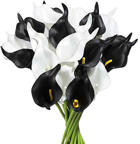Ronlok 20 Stück Serie Calla Lily, Blumenstrauß, Brautstrauß, PU, Kunstblumen-Arrangement für Zuhause, Büro, Dekoration (Schwarz und)