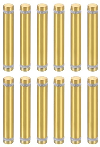 QUARKZMAN 12 Pcs Entretoise en Verre, 1/2 x 2,76 Vis Publicitaires à Double Tête en Acier Inoxydable, Supports Muraux, Matériel pour Support de Panneau en Verre Acrylique, Doré