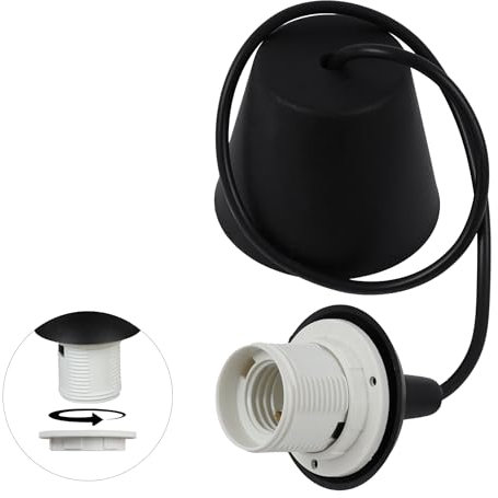 Light-Home Hängelampe Minimalistisch – Hängeleuchte Industrial - Lampenaufhängung ohne Lampenschirm und ohne Glühbirne - Pendelleuchte mit Lampenfassung E27 - Schwarz-Weiß - Pilz ⌀ 9 cm