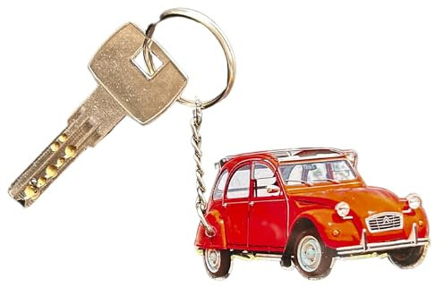 Porte-clés voiture vintage 2CV orange idée cadeau automobile rétro
