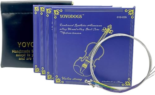 Violinensaiten, 4/4 komplettes Set mit Leder-Aufbewahrungstasche, Ersatzteil, mittlere Spannung, 5 Stück, E a d g, beste Violinensaiten, satter Ton, handgefertigt für alle Orchester, junge Studenten