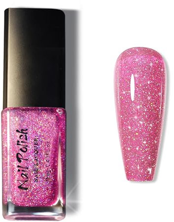 Vernis à ongles à paillettes rose - Pretty Shiny Mirror Glitter Holographic - Vernis à ongles durable - Séchage rapide - Avec ingrédients naturels - Pour femme - Rose